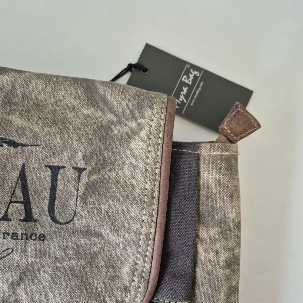 Myra Bag Large Canvas Leather Distressed Upcycled Chateau Backpack S-1004